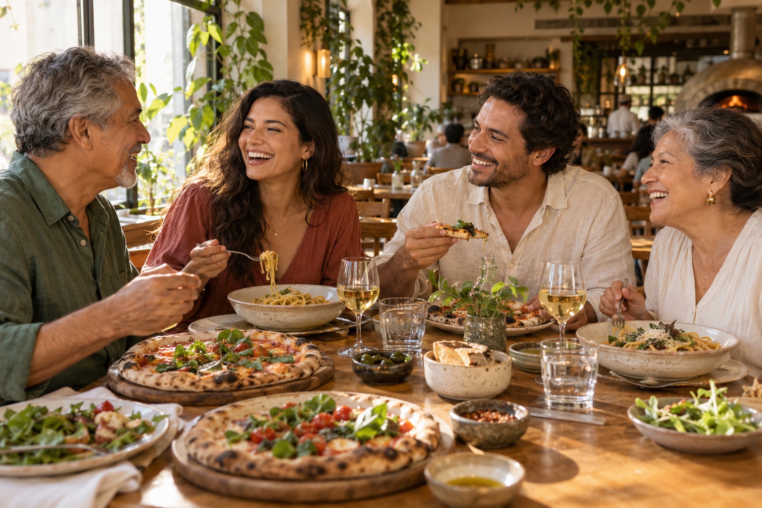 Una familia compartiendo la comida