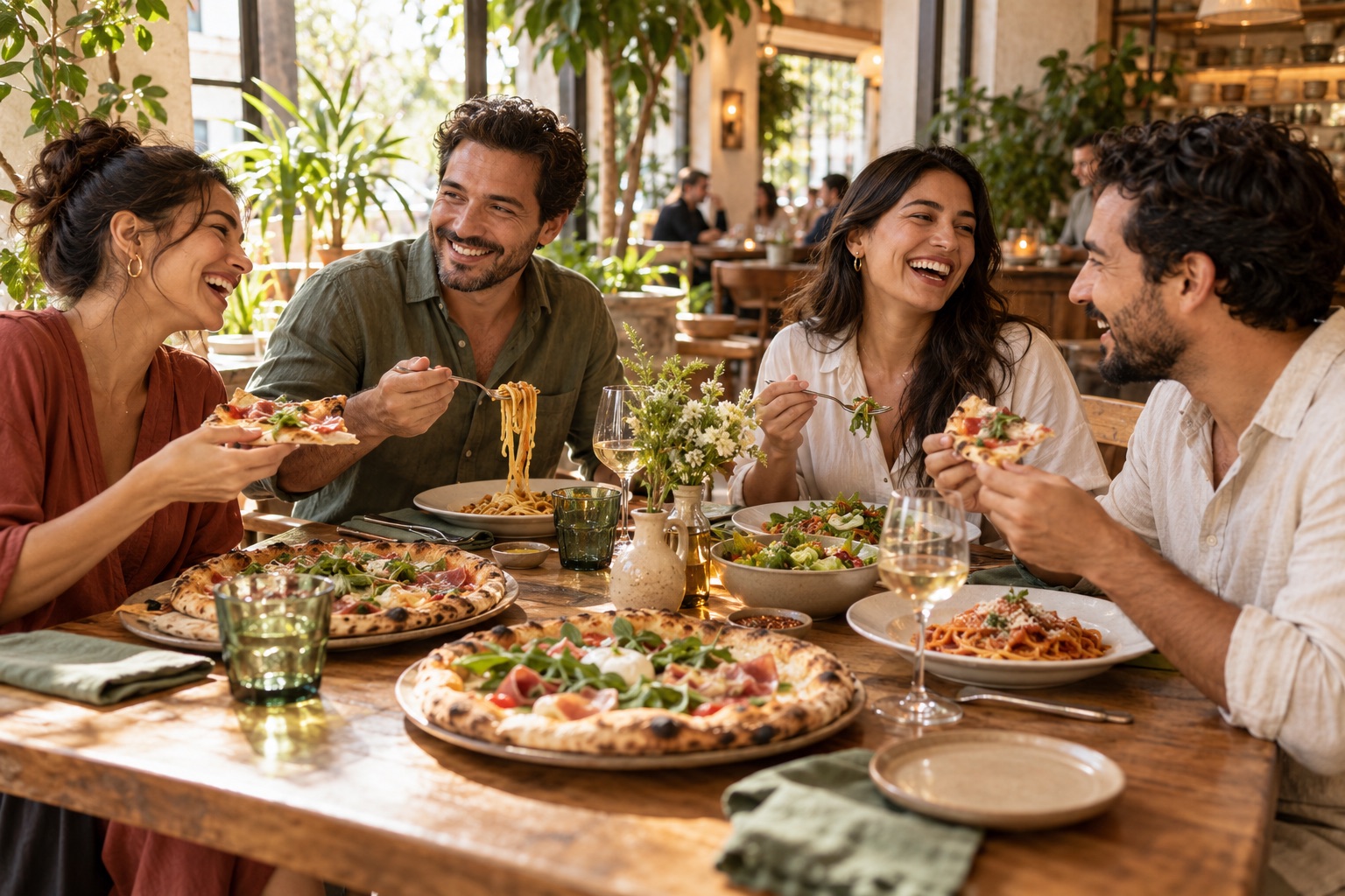 Amigos reunidos en la mesa