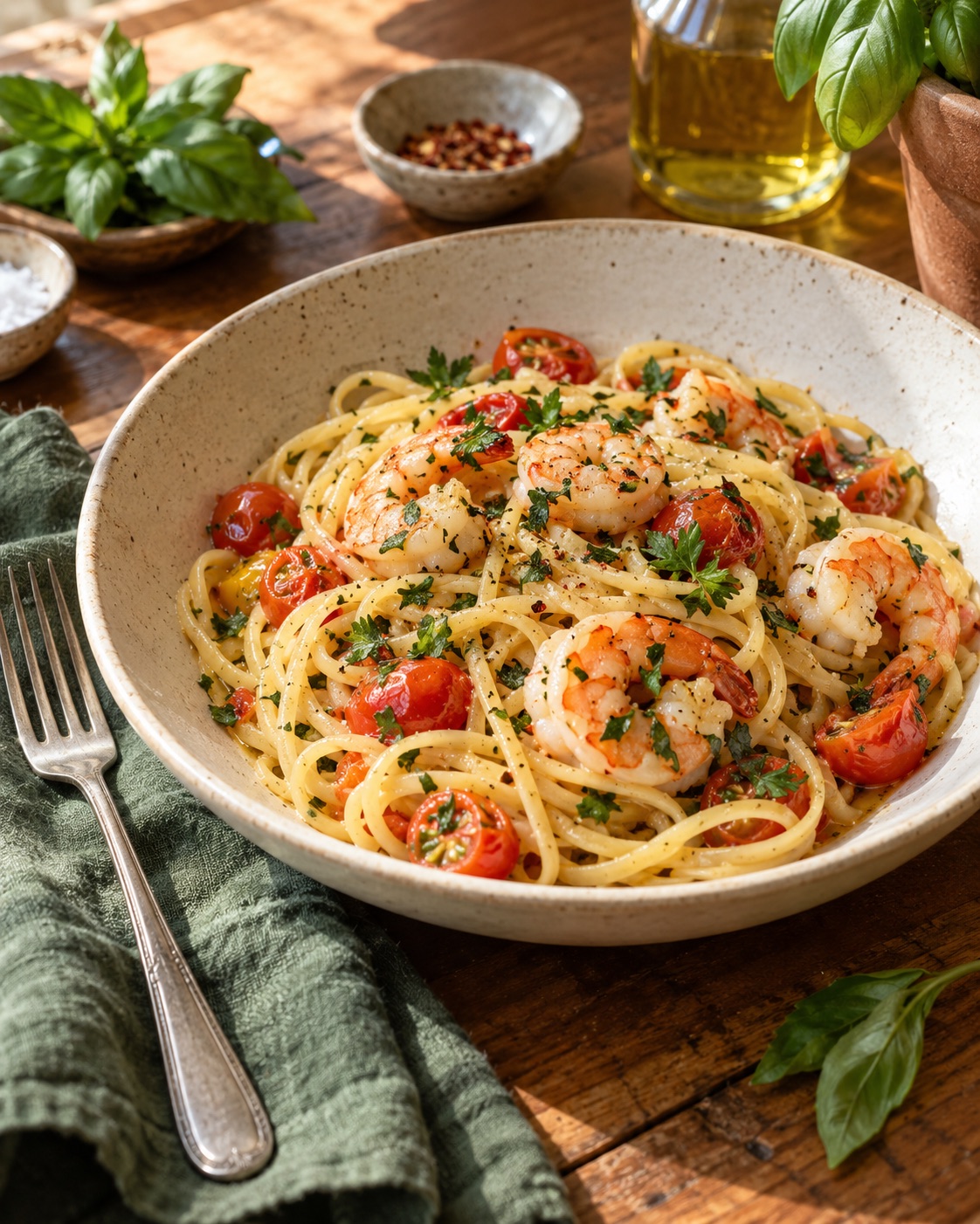 Pasta con camarones